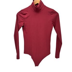 Spanx Bodysuit Womens Small Pink SUIT YOURSELF Long Sleeve Ribbed Turtleneck